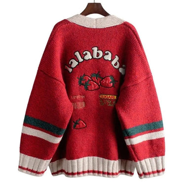 Strawberry Gum Cheerleader Student Uniform Women's Cardigan Korean Style V-neck Knitted Female Casual Kawaii Geek from NSE Imports #1.